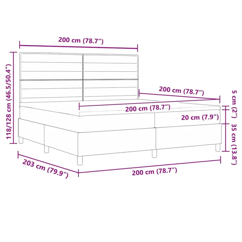 Kiemas lova su čiužiniu Juoda 200 x 200 cm audinys