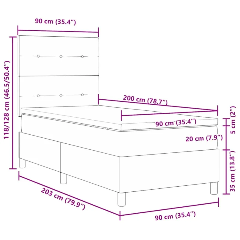Kiemas lova su čiužiniu su galvūgalio Juoda 90 x 200 cm audinys