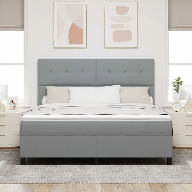 Kiemas lova su čiužiniu Šviesiai pilka 180 x 200 cm audinys