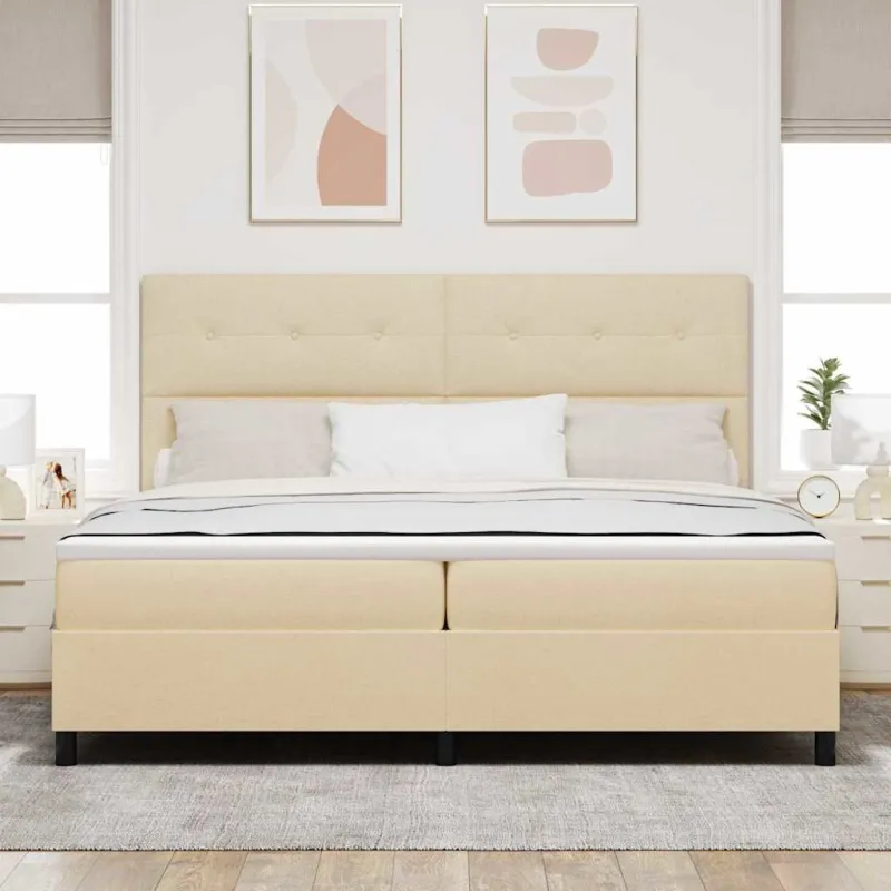 Kiemas lova su čiužiniu Kreminė 200 x 200 cm audinys