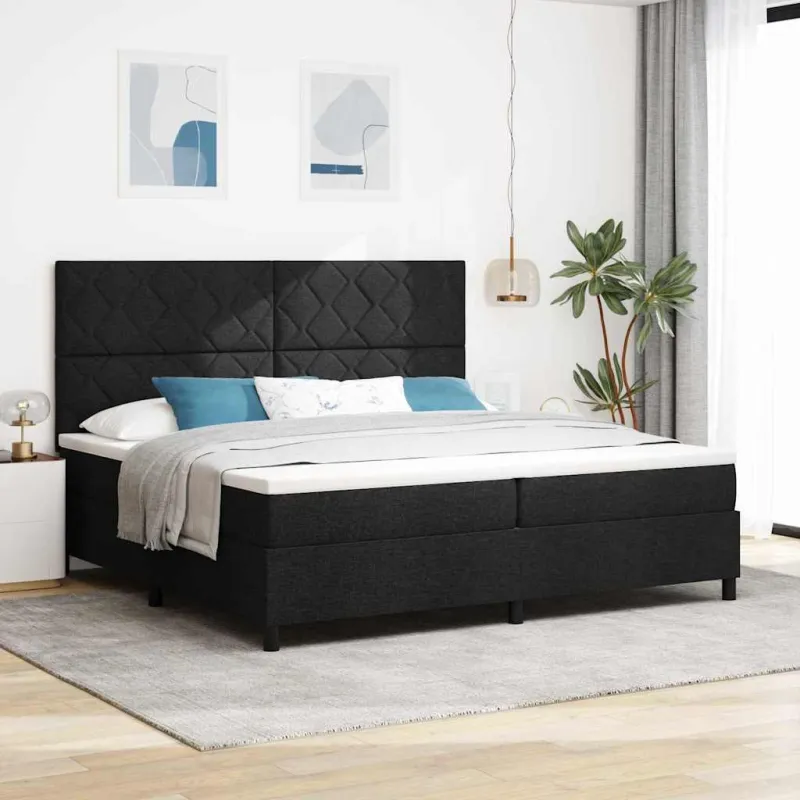Kiemas lova su čiužiniu Juoda 200 x 200 cm audinys