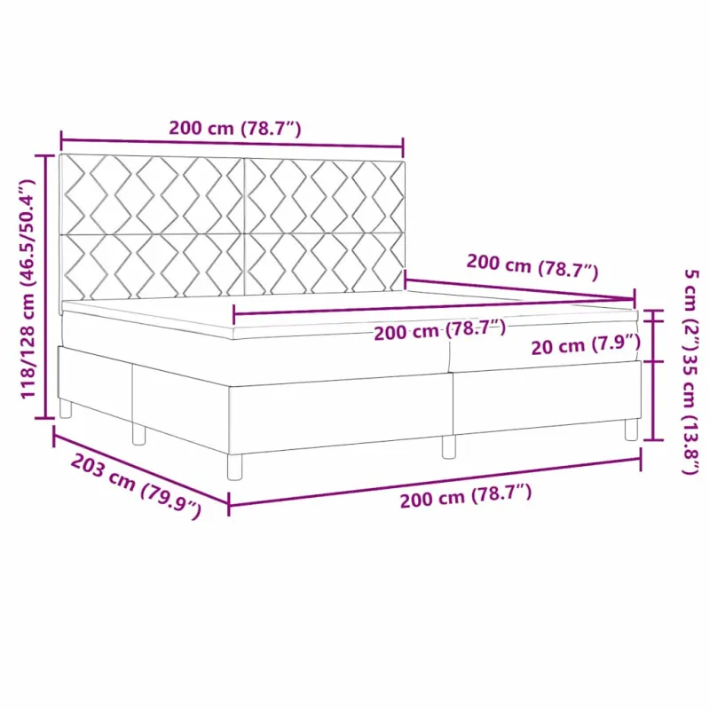 Kiemas lova su čiužiniu Juoda 200 x 200 cm audinys