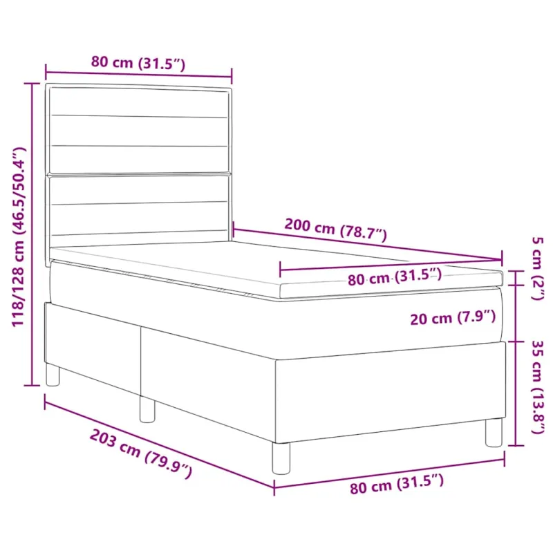 Kiemas lova su čiužiniu Šviesiai pilka 80 x 200 cm audinys