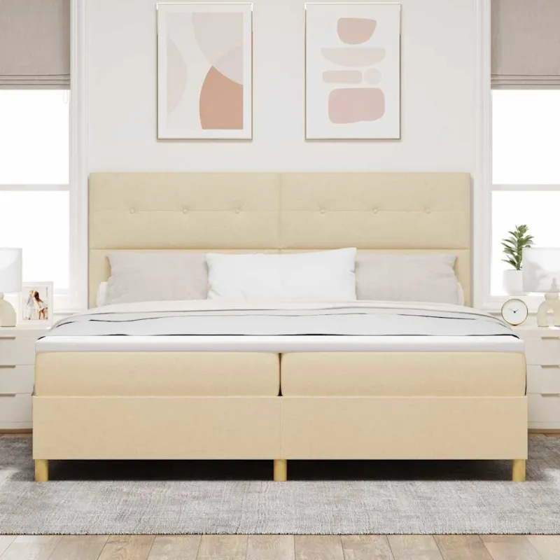 Kiemas lova su čiužiniu Kreminė 200 x 200 cm audinys