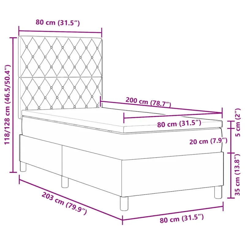 Kiemas lova su čiužiniu Tamsiai pilka 80 x 200 cm Aksomas