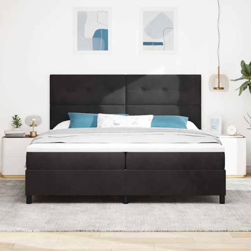 Kiemas lova su čiužiniu Juodas 200 x 200 cm Aksomas