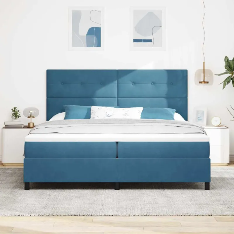 Kiemas lova su čiužiniu Tamsiai mėlyna 200 x 200 cm Aksomas