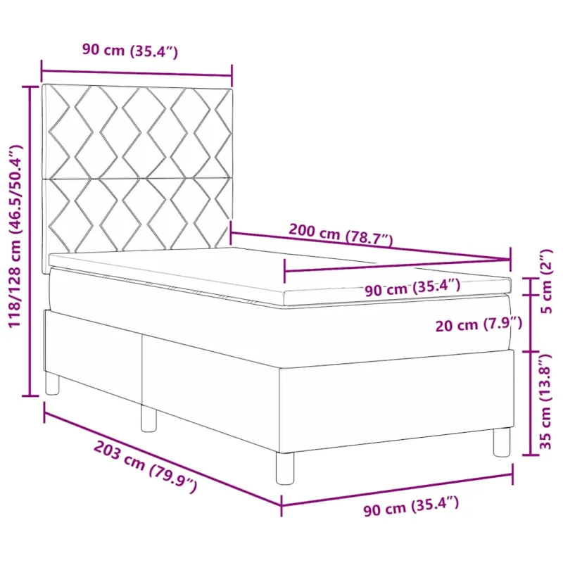 Kiemas lova su čiužiniu Tamsiai mėlyna 90 x 200 cm Aksomas