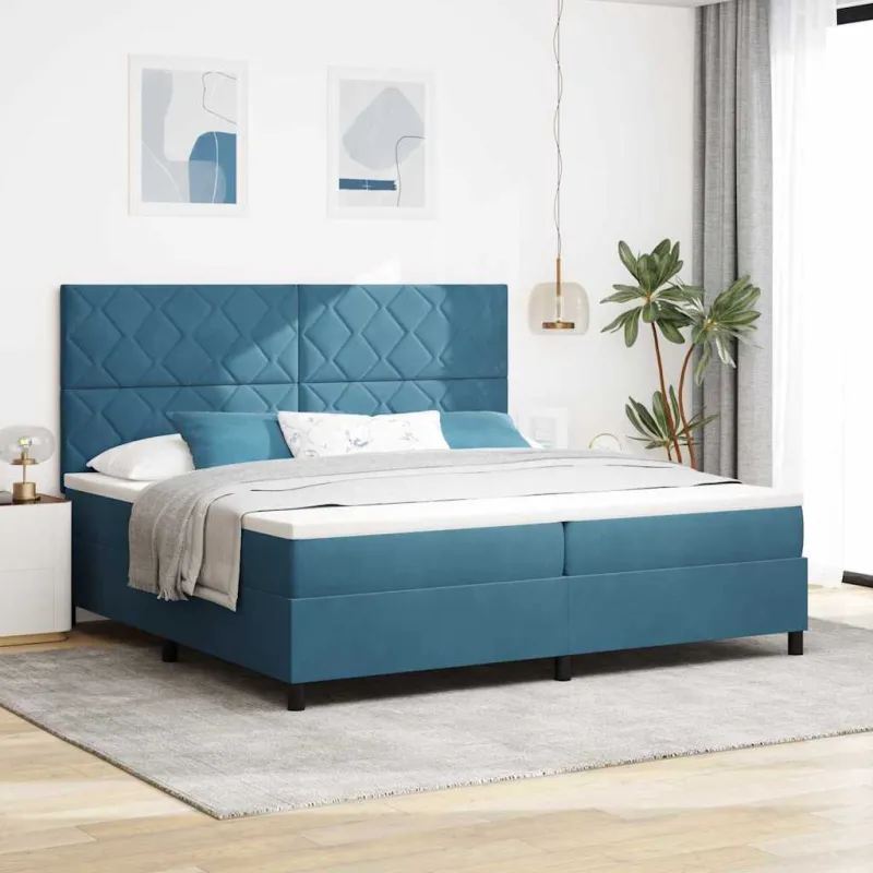 Kiemas lova su čiužiniu Tamsiai mėlyna 200 x 200 cm Aksomas