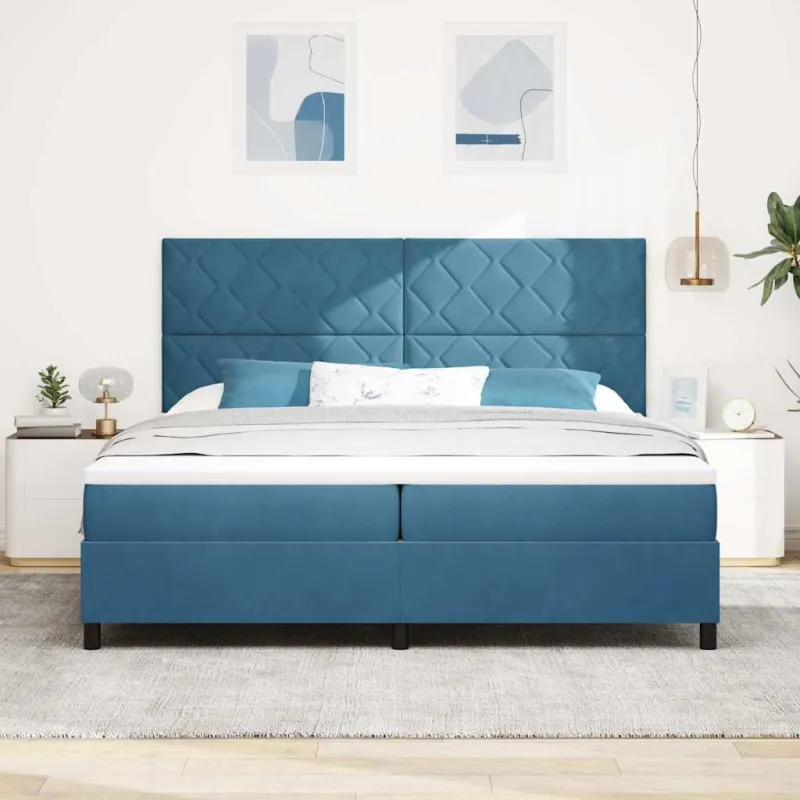 Kiemas lova su čiužiniu Tamsiai mėlyna 200 x 200 cm Aksomas