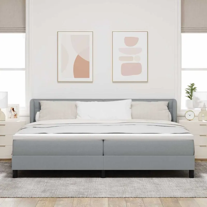 Kiemas lova su čiužiniu Šviesiai pilka 200 x 200 cm audinys