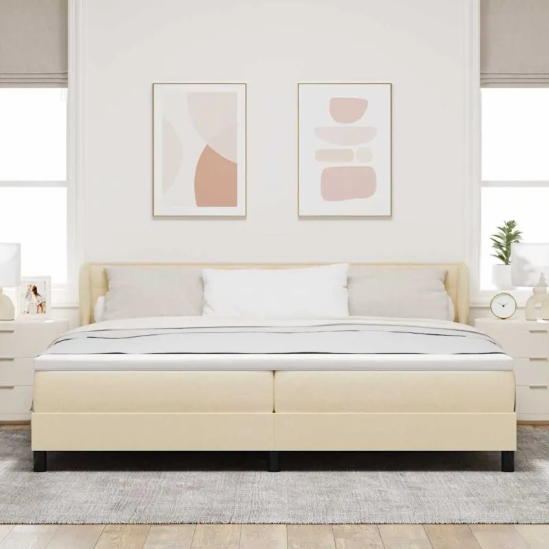 Kiemas lova su čiužiniu Kreminė 200 x 200 cm audinys