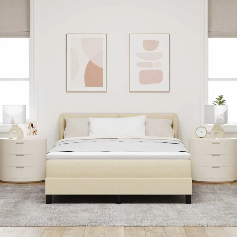 Kiemas lova su čiužiniu Kreminė 160 x 200 cm audinys