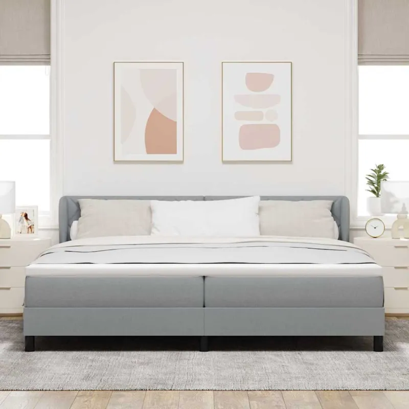 Kiemas lova su čiužiniu Šviesiai pilka 200 x 200 cm audinys