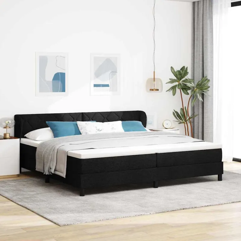 Kiemas lova su čiužiniu Juoda 200 x 200 cm audinys