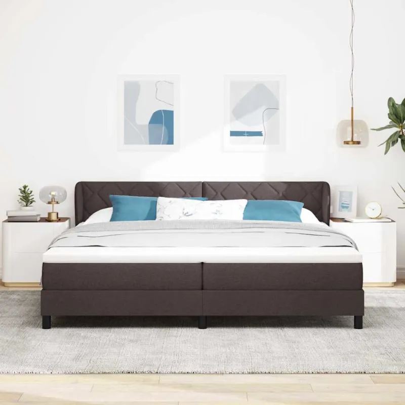 Kiemas lova su čiužiniu Tamsiai rudas 200 x 200 cm audinys