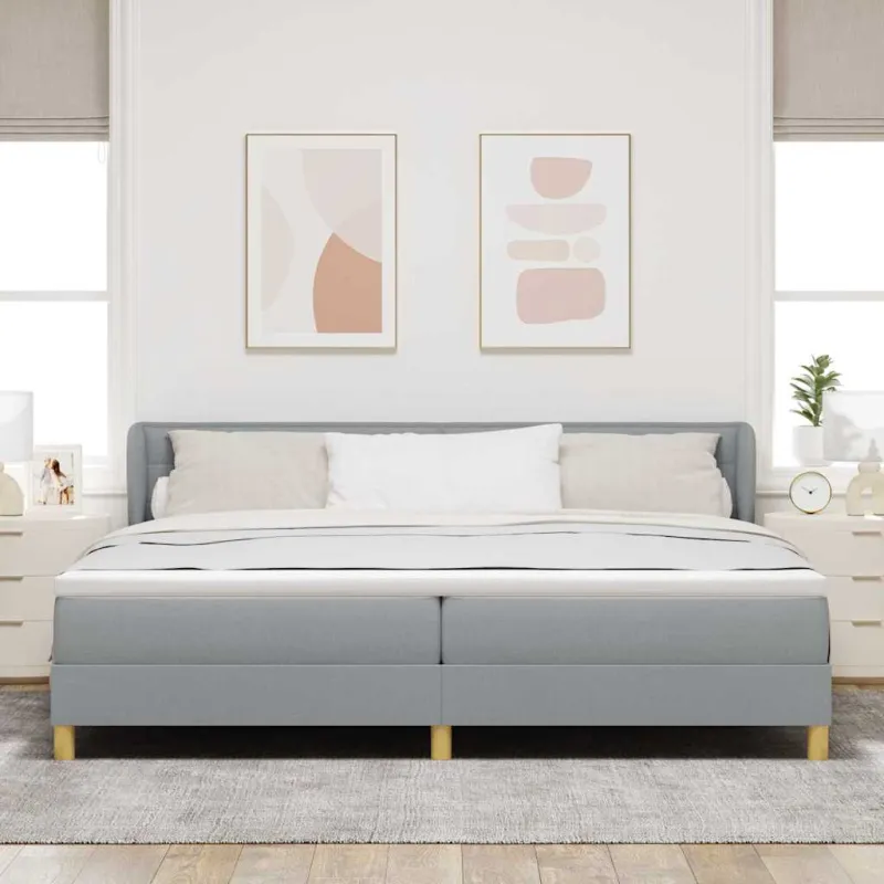 Kiemas lova su čiužiniu Šviesiai pilka 200 x 200 cm audinys