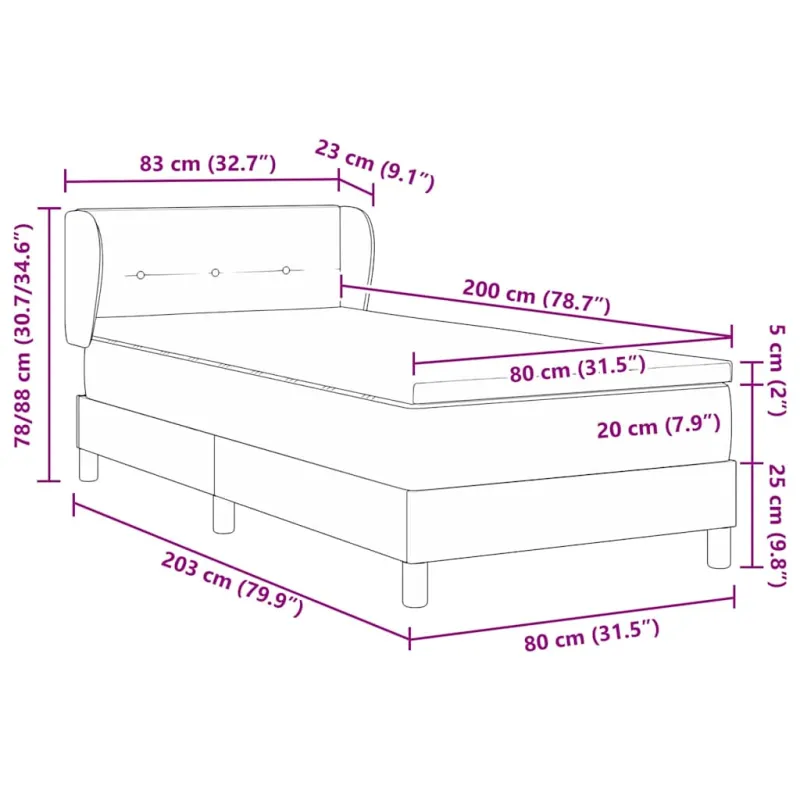 Kiemas lova su čiužiniu Tamsiai rudas 80 x 200 cm audinys