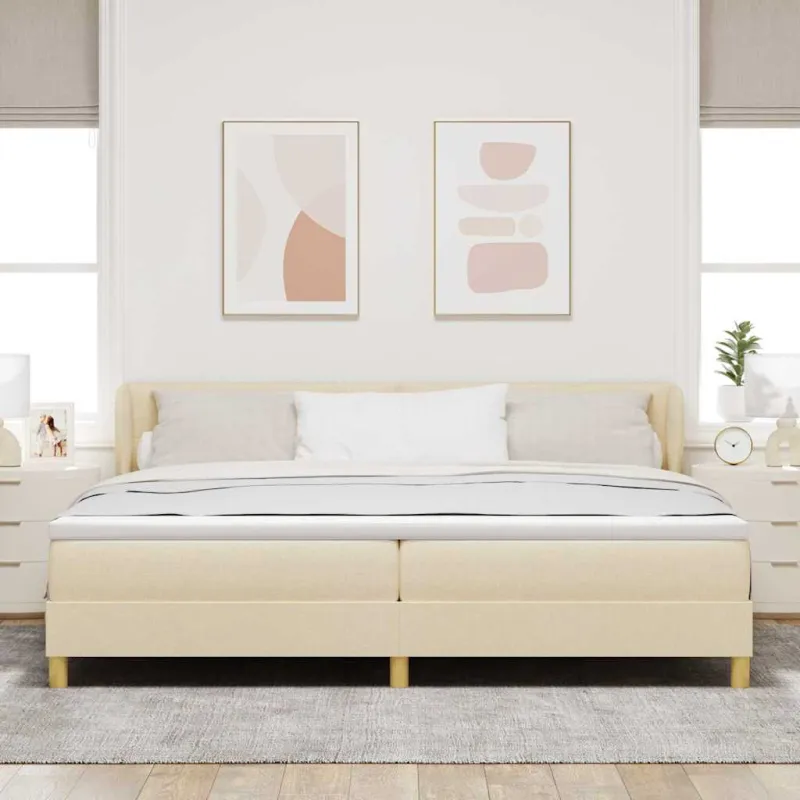 Kiemas lova su čiužiniu Kreminė 200 x 200 cm audinys