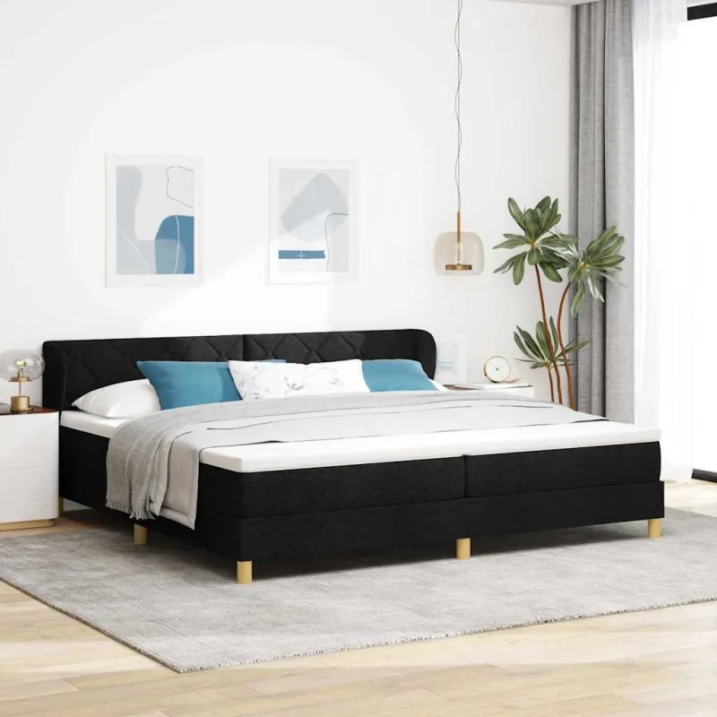 Kiemas lova su čiužiniu Juoda 200 x 200 cm audinys