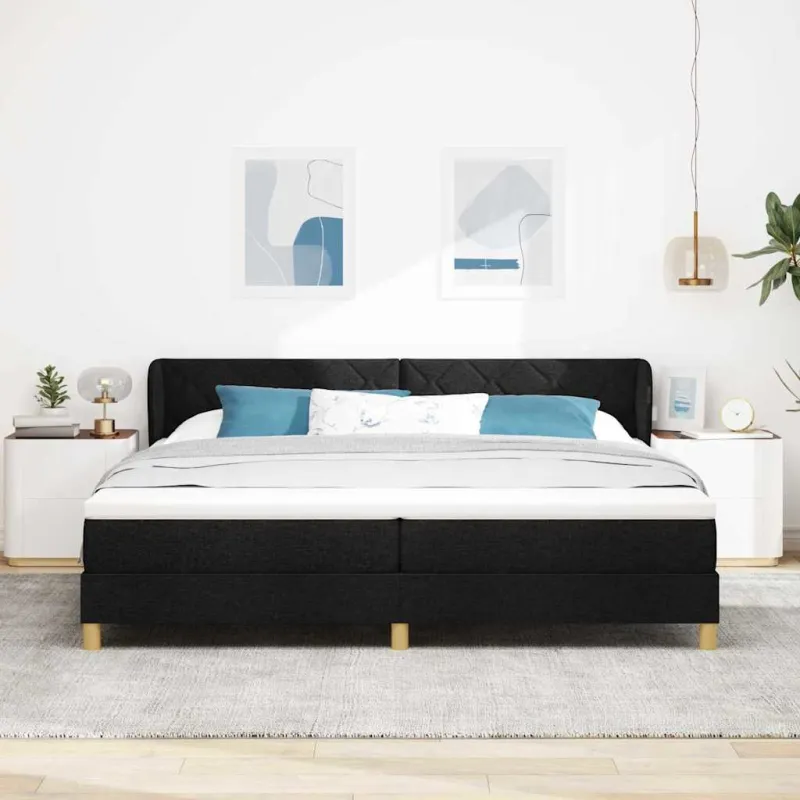 Kiemas lova su čiužiniu Juoda 200 x 200 cm audinys