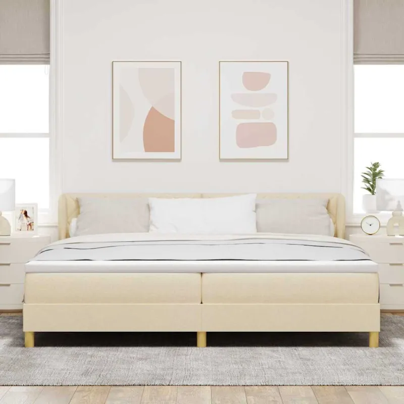 Kiemas lova su čiužiniu Kreminė 200 x 200 cm audinys