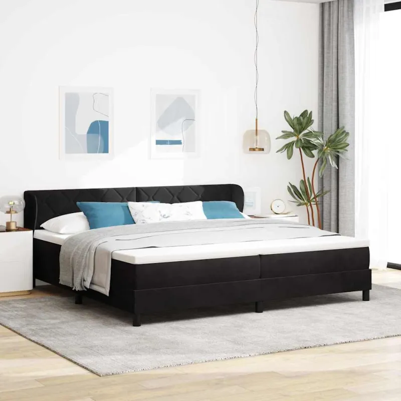 Kiemas lova su čiužiniu Juoda 200 x 200 cm Aksomas