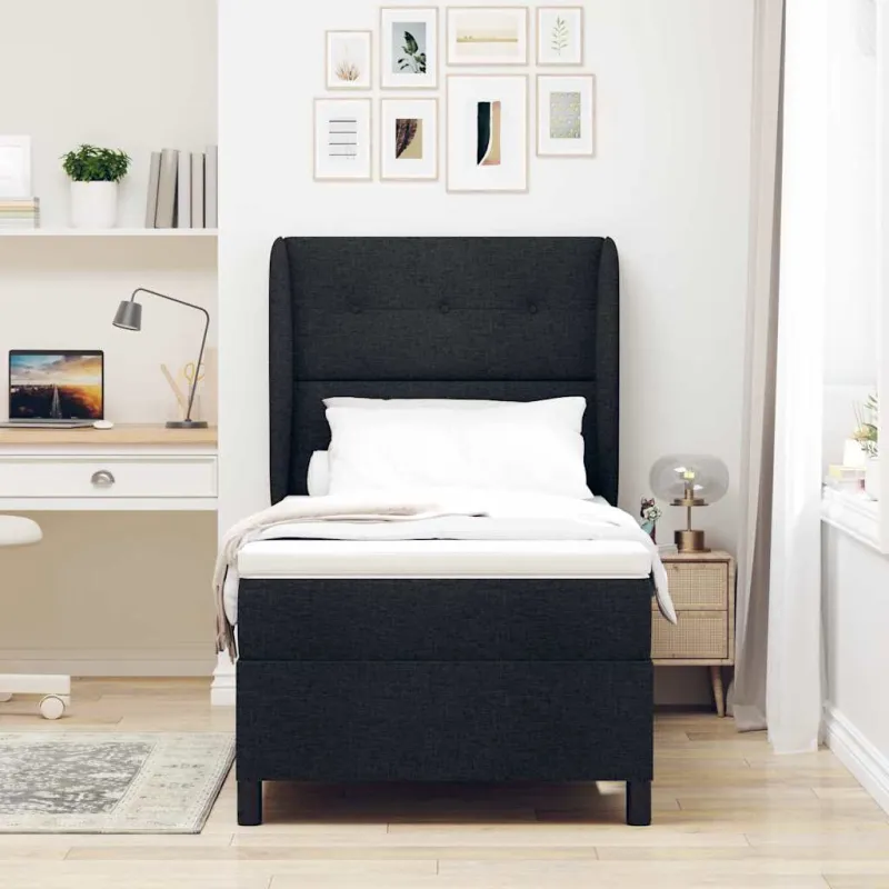 Kiemas lova su čiužiniu su galvūgalio Juoda 90 x 190 cm audinys