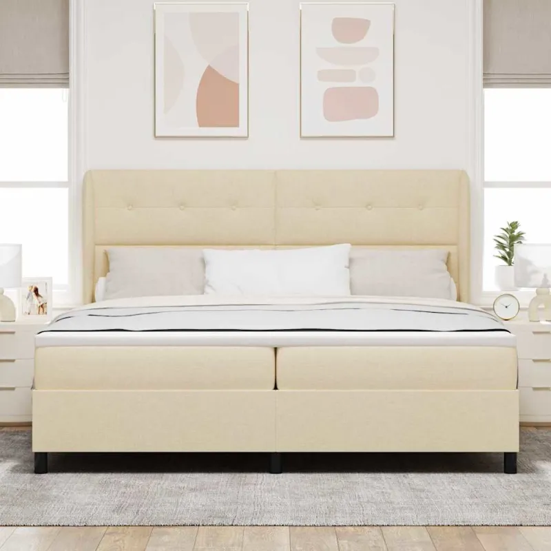 Kiemas lova su čiužiniu Kreminė 200 x 200 cm audinys