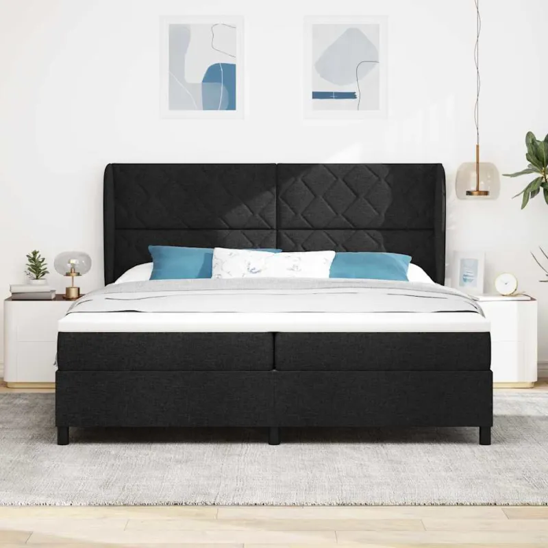 Kiemas lova su čiužiniu Juoda 200 x 200 cm audinys