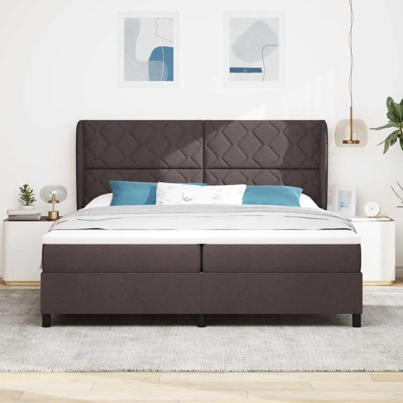 Kiemas lova su čiužiniu Tamsiai ruda 200 x 200 cm audinys