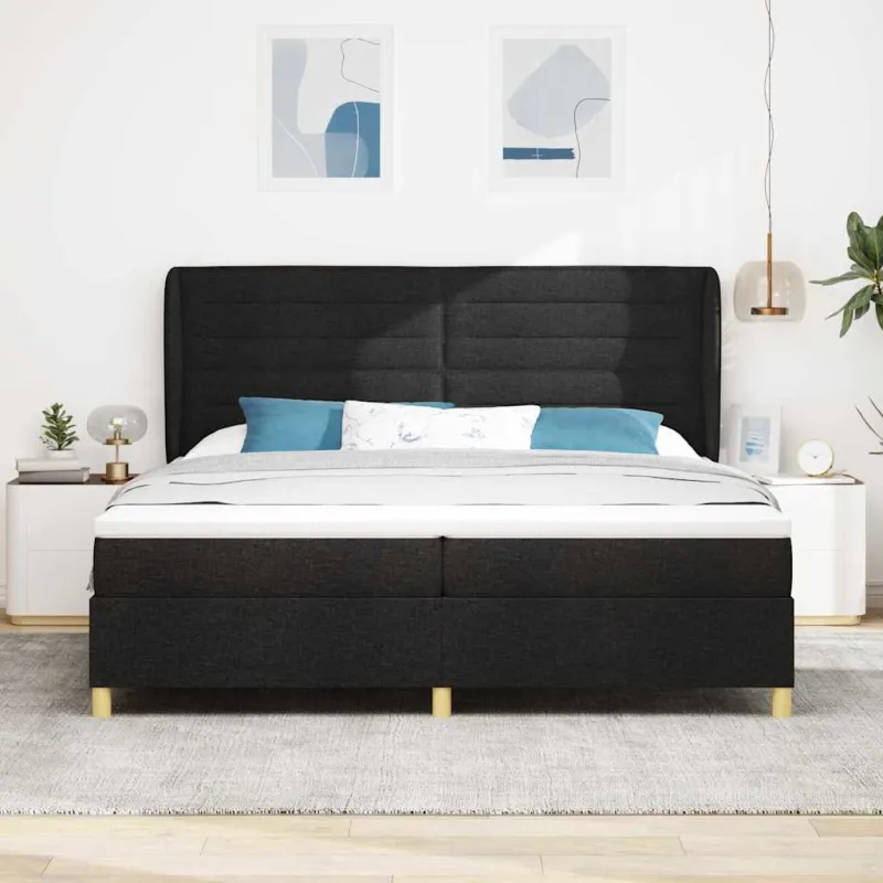 Kiemas lova su čiužiniu Juodas 200 x 200 cm audinys