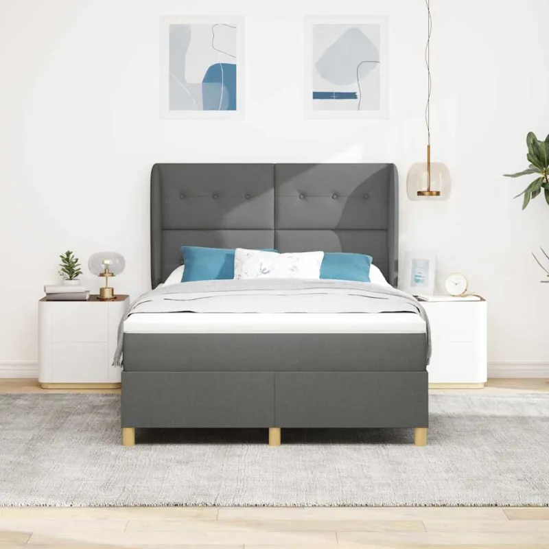 Kiemas lova su čiužiniu Tamsiai pilka 200 x 140 cm audinys