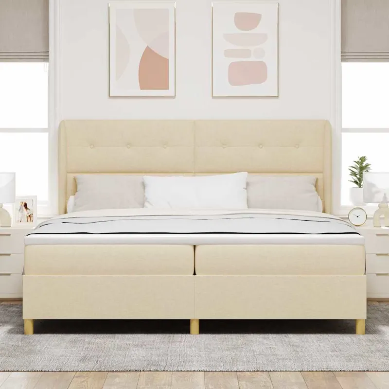 Kiemas lova su čiužiniu Kreminė 200 x 200 cm audinys