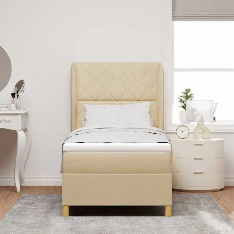Kiemas lova su čiužiniu Kreminė 200 x 100 cm audinys