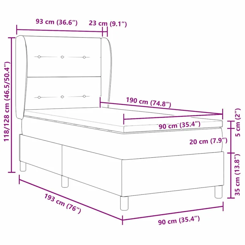 Kiemas lova su čiužiniu Šviesiai pilka 190 x 90 cm Aksomas