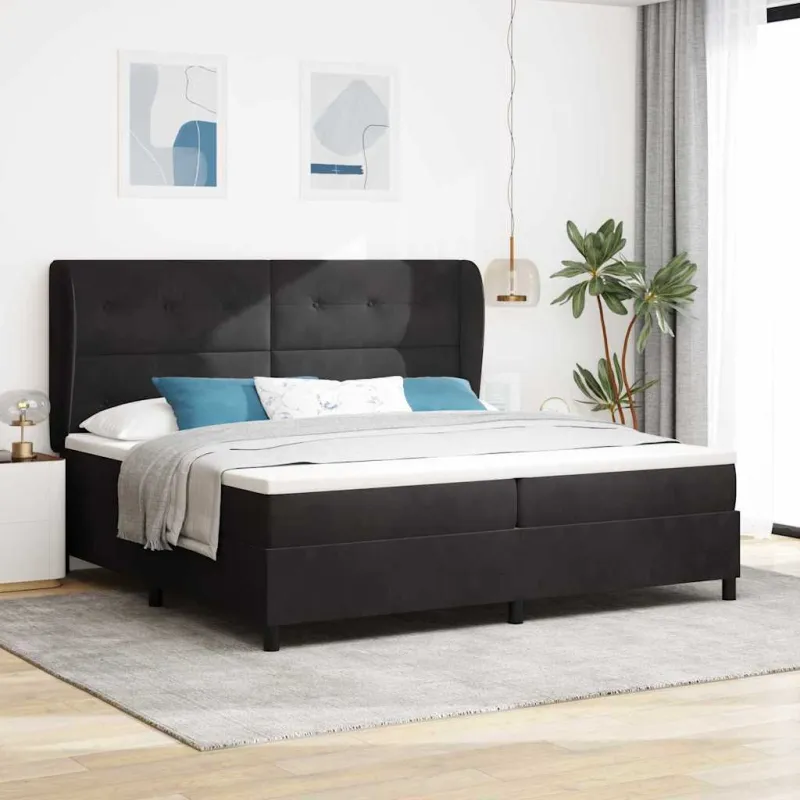 Kiemas lova su čiužiniu Juodas 200 x 200 cm Aksomas