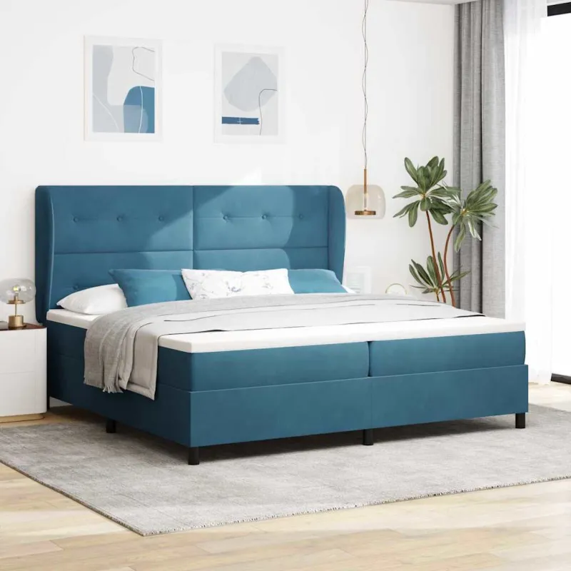 Kiemas lova su čiužiniu Tamsiai mėlyna 200 x 200 cm Aksomas