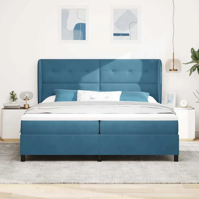 Kiemas lova su čiužiniu Tamsiai mėlyna 200 x 200 cm Aksomas