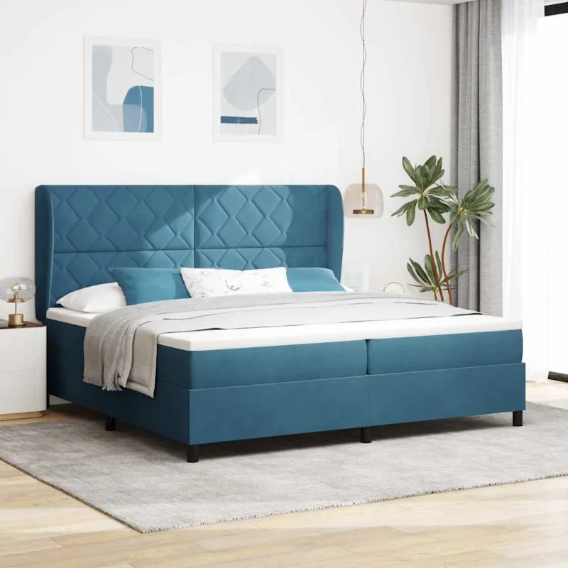 Kiemas lova su čiužiniu Tamsiai mėlyna 200 x 200 cm Aksomas