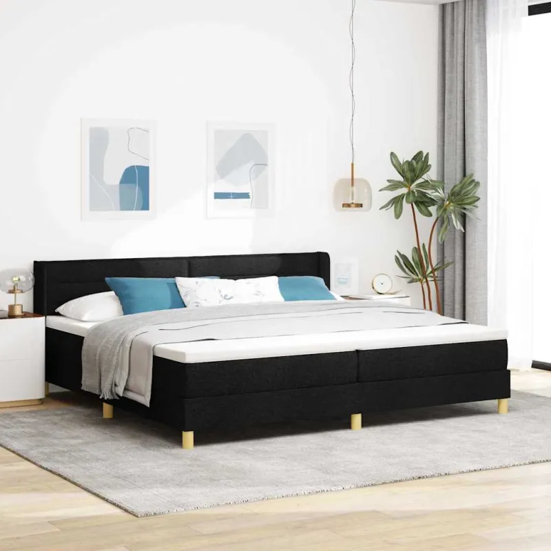 Kiemas lova su čiužiniu Juoda 200 x 200 cm audinys