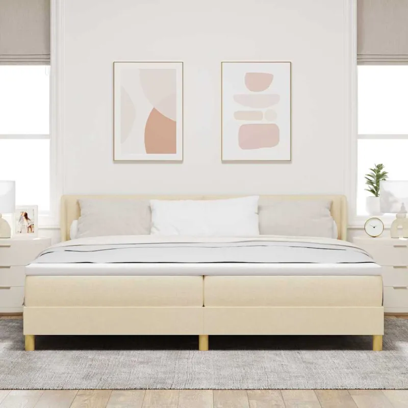 Kiemas lova su čiužiniu Kreminė 200 x 200 cm audinys