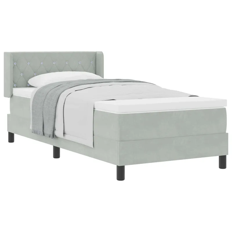 Kiemas lova su galvūgalio Šviesiai pilka 190 x 90 cm Aksomas
