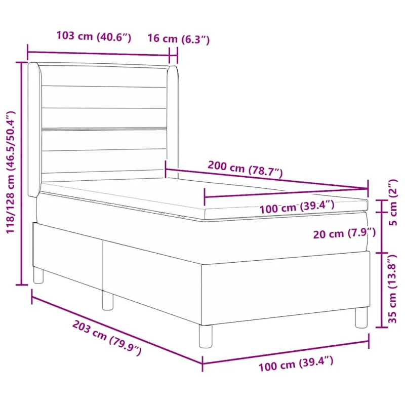 Kiemas lova su čiužiniu Šviesiai pilka 200 x 100 cm audinys