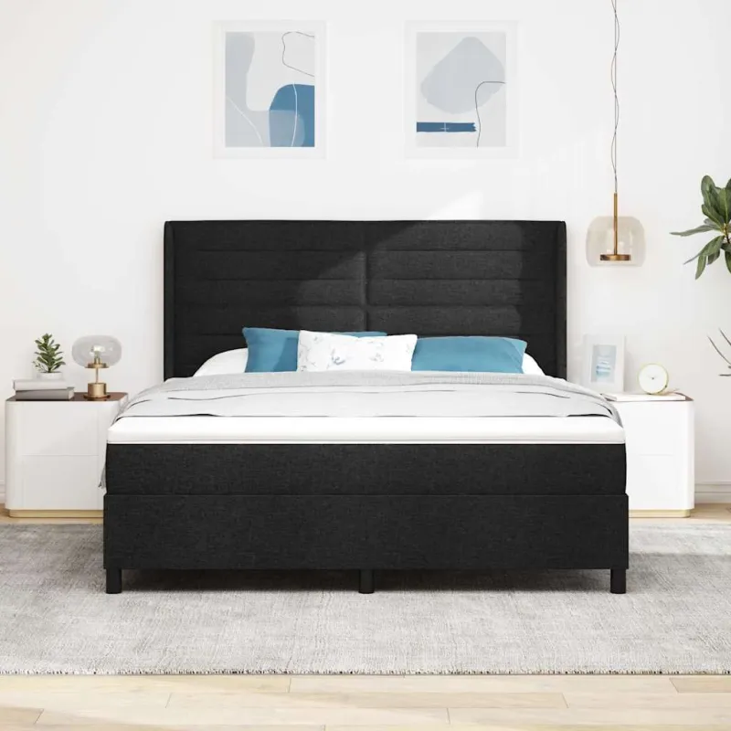 Kiemas lova su čiužiniu Juodas 200 x 180 cm audinys