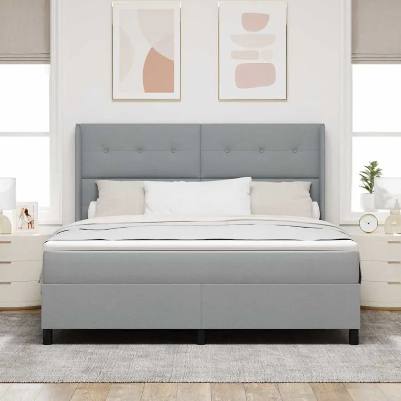 Kiemas lova su čiužiniu Šviesiai pilka 200 x 180 cm audinys