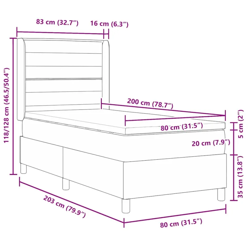 Kiemas lova su čiužiniu su galvūgalio Juoda 80 x 200 cm audinys