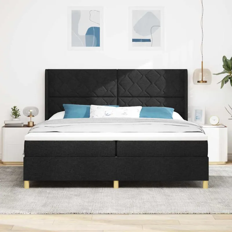 Kiemas lova su čiužiniu Juoda 200 x 200 cm audinys