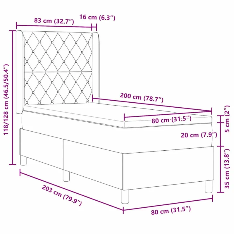 Kiemas lova su čiužiniu Tamsiai pilka 80 x 200 cm Aksomas