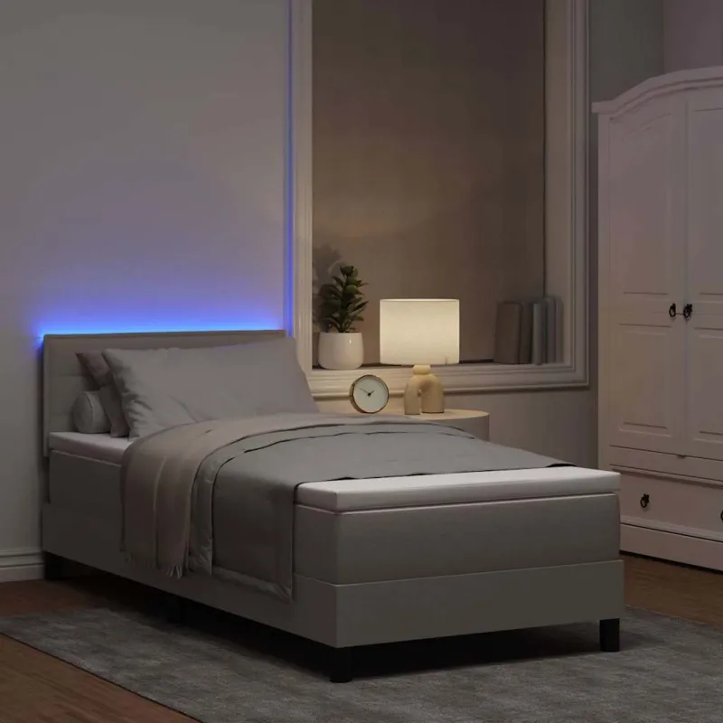 Kiemas lova su čiužiniu su LED Taupe 90 x 190 cm audinys